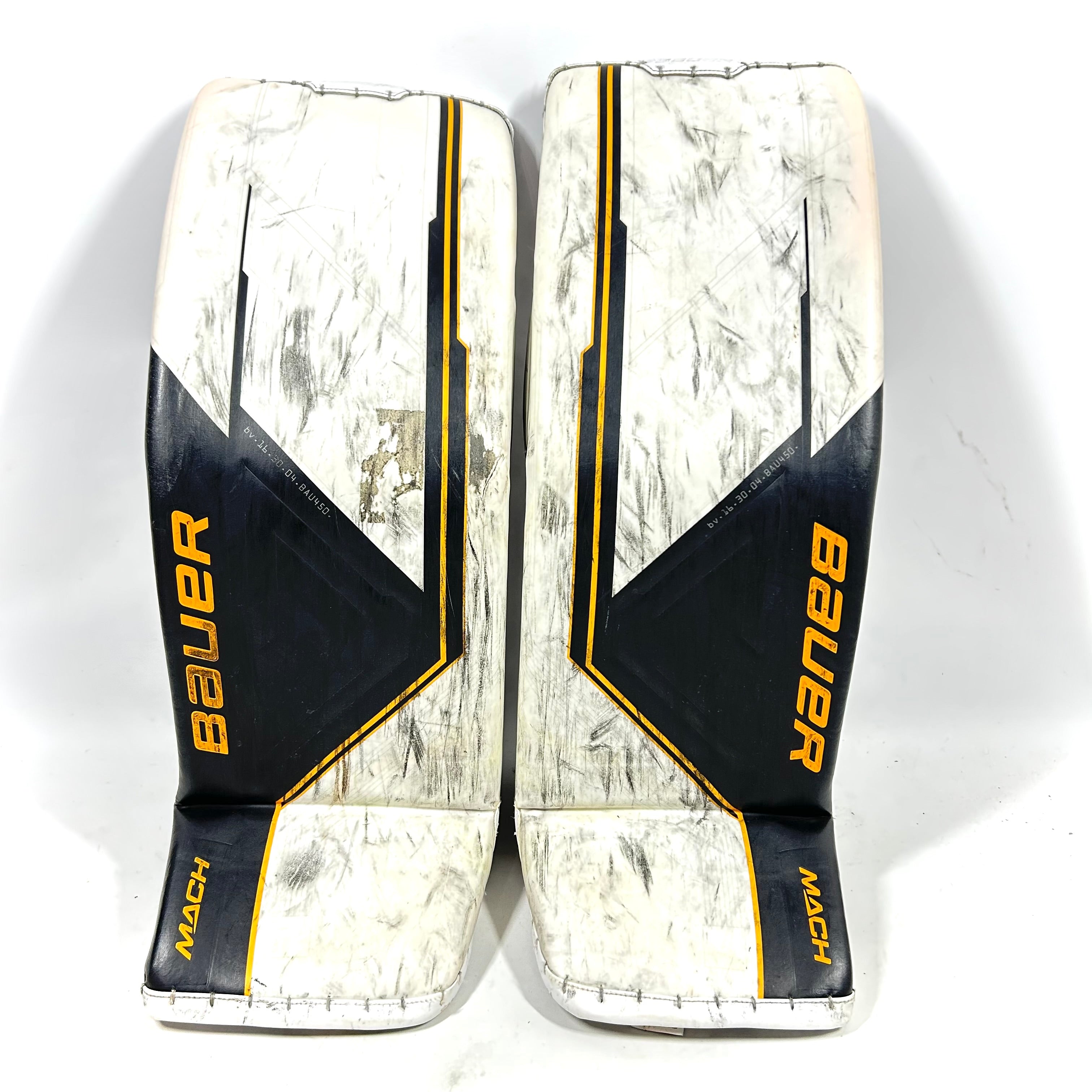 Bauer Supreme Mach - Jambières de gardien de but OHL Pro Stock d'occasion (blanc/noir/jaune)
